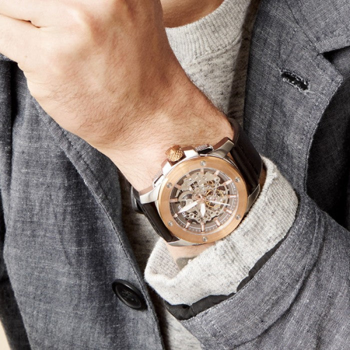 Fossil Modern Machine Automatic Skeleton Dial Black Leather Strap Watch for Men - ME3082 Buy Now By Fossil