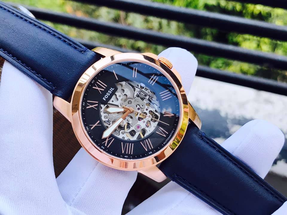 Fossil Grant Automatic Skeleton Blue Dial Blue Leather Strap Watch for Men - ME3102 Buy Now By Fossil