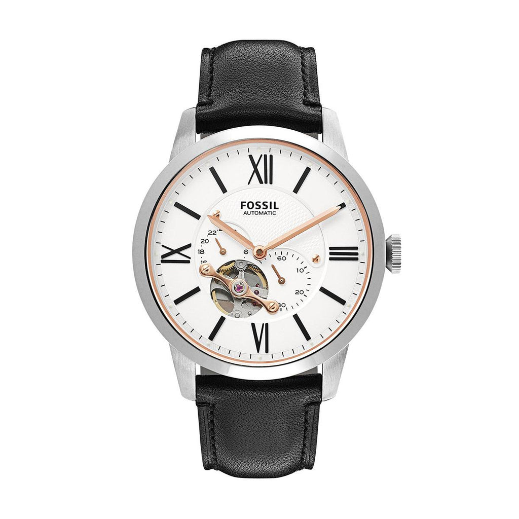 Fossil Townsman Automatic White Dial Black Leather Strap Watch for Men - ME3104 Buy Now By Fossil