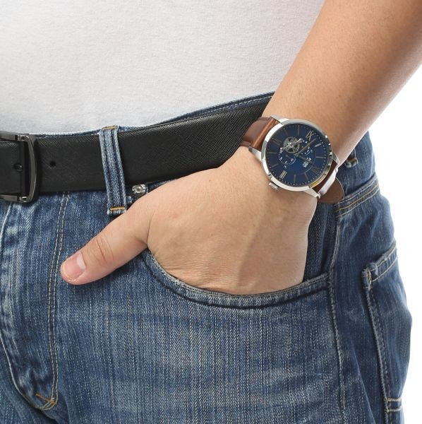 Fossil Townsman Automatic Blue Dial Brown Leather Strap Watch for Men - ME3110 Buy Now By Fossil
