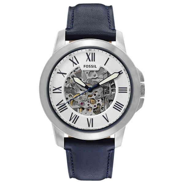 Fossil Grant Automatic Skeleton Silver Dial Blue Leather Strap Watch for Men - ME3111 Buy Now By Fossil