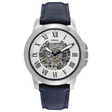 Fossil Grant Automatic Skeleton Silver Dial Blue Leather Strap Watch for Men - ME3111 Buy Now By Fossil