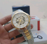 Fossil Grant Automatic Skeleton White Dial Two Tone Steel Strap Watch for Men - ME3112 Buy Now By Fossil