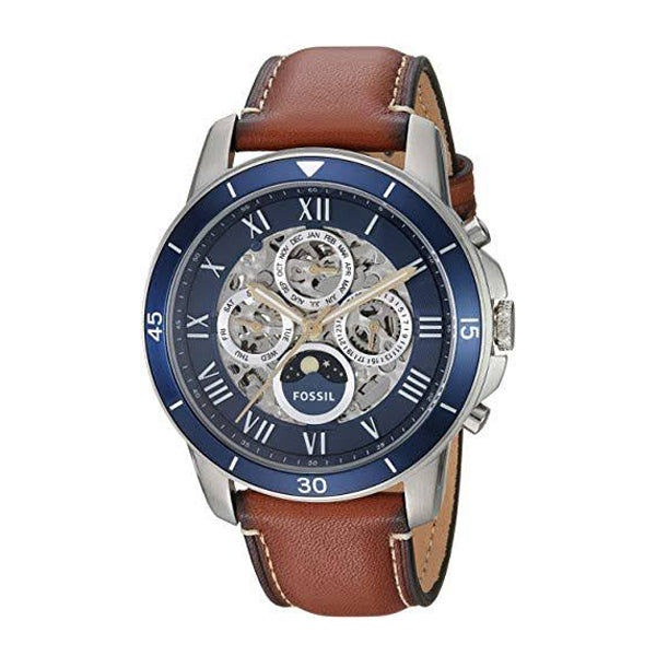 Fossil Grant Sport Automatic Skeleton Blue Dial Brown Leather Strap Watch for Men - ME3140 Buy Now By Fossil