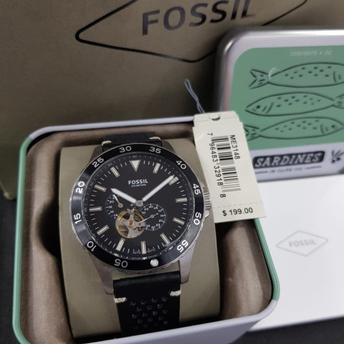 Fossil Crewmaster Sports Automatic Black Dial Black Leather Strap Watch for Men - ME3148 Buy Now By Fossil