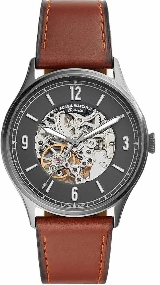 Fossil Forrester Automatic Skeleton Grey Dial Brown Leather Strap Watch for Men - ME3178 Buy Now By Fossil