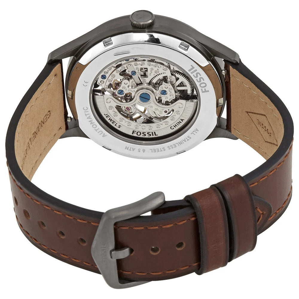 Fossil Forrester Automatic Skeleton Grey Dial Brown Leather Strap Watch for Men - ME3178 Buy Now By Fossil