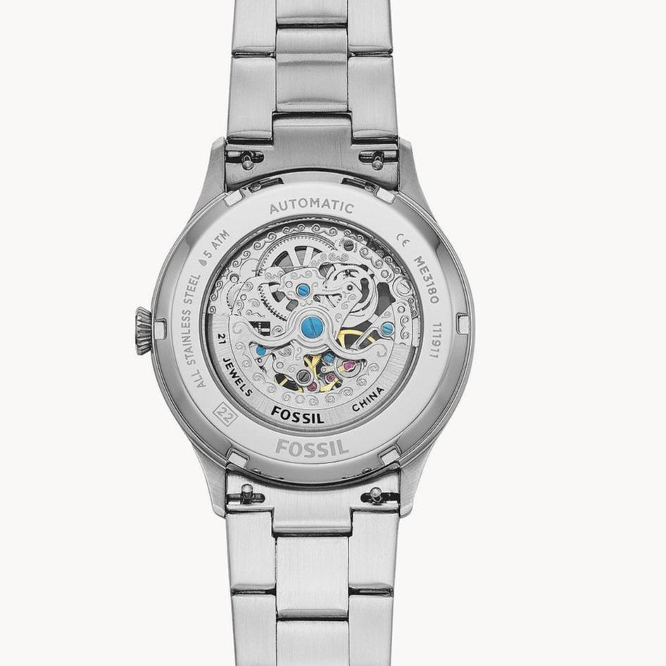 Fossil Forrester Automatic Skeleton Black Dial Silver Steel Strap Watch for Men - ME3180 Buy Now By Fossil