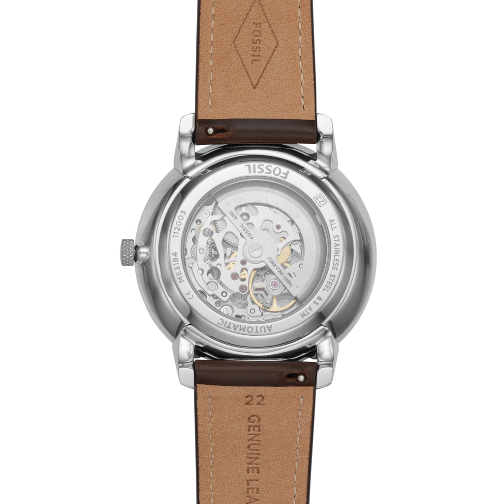 Fossil Neutra Automatic Skeleton White Dial Brown Leather Strap Watch for Men - ME3184 Buy Now By Fossil