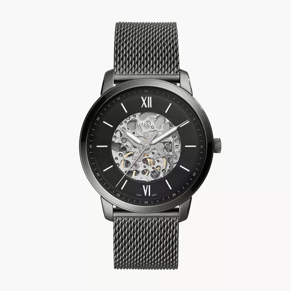 Fossil Neutra Automatic Skeleton Black Dial Grey Mesh Strap Watch for Men - ME3185 Buy Now By Fossil