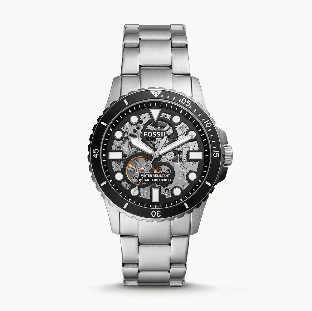 Fossil FB-01 Automatic Skeleton Black Dial Silver Steel Strap Watch for Men - ME3190 Buy Now By Fossil
