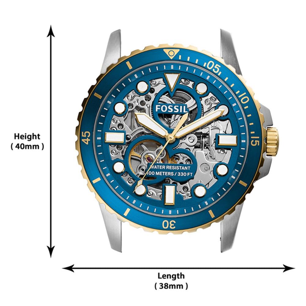 Fossil FB-01 Automatic Skeleton Blue Dial Two Tone Steel Strap Watch for Men - ME3191 Buy Now By Fossil