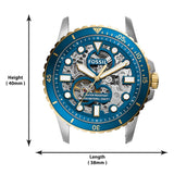 Fossil FB-01 Automatic Skeleton Blue Dial Two Tone Steel Strap Watch for Men - ME3191 Buy Now By Fossil