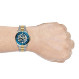Fossil FB-01 Automatic Skeleton Blue Dial Two Tone Steel Strap Watch for Men - ME3191 Buy Now By Fossil
