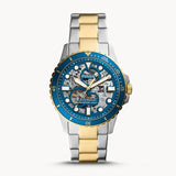 Fossil FB-01 Automatic Skeleton Blue Dial Two Tone Steel Strap Watch for Men - ME3191 Buy Now By Fossil