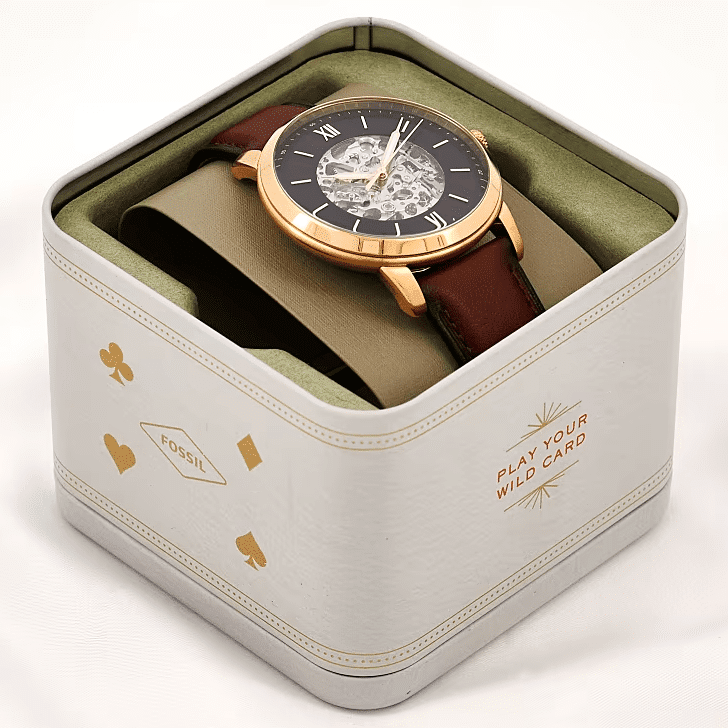 Fossil Neutra Automatic Skeleton Black Dial Brown Leather Strap Watch for Men - ME3195 Buy Now By Fossil