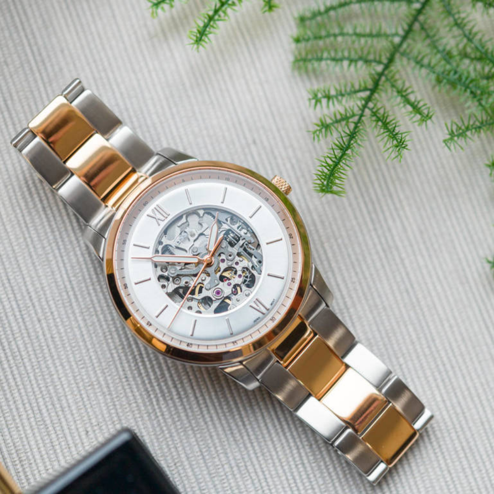 Fossil Neutra Automatic Skeleton White Dial Two Tone Steel Strap Watch for Men - ME3196 Buy Now By Fossil