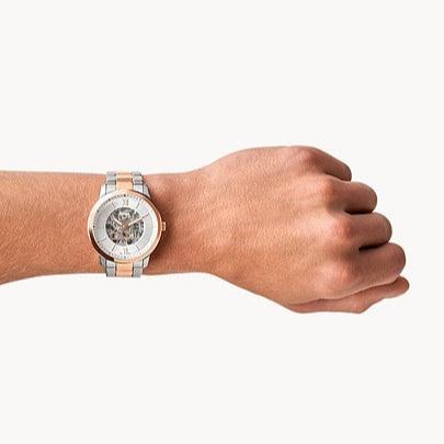 Fossil Neutra Automatic Skeleton White Dial Two Tone Steel Strap Watch for Men - ME3196 Buy Now By Fossil