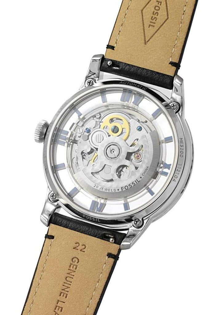 Fossil Townsman Automatic Skeleton Blue Dial Black Leather Strap Watch for Men - ME3200 Buy Now By Fossil