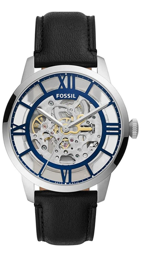 Fossil Townsman Automatic Skeleton Blue Dial Black Leather Strap Watch for Men - ME3200 Buy Now By Fossil