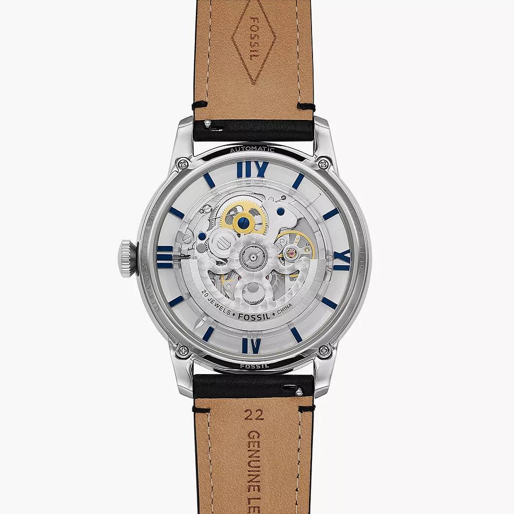 Fossil Townsman Automatic Skeleton Blue Dial Black Leather Strap Watch for Men - ME3200 Buy Now By Fossil