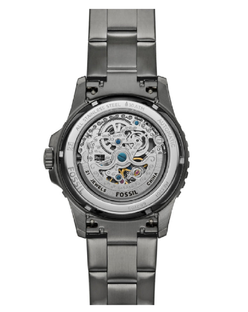 Fossil FB-01 Automatic Skeleton Black Dial Grey Steel Strap Watch for Men - ME3201 Buy Now By Fossil