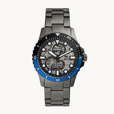 Fossil FB-01 Automatic Skeleton Black Dial Grey Steel Strap Watch for Men - ME3201 Buy Now By Fossil