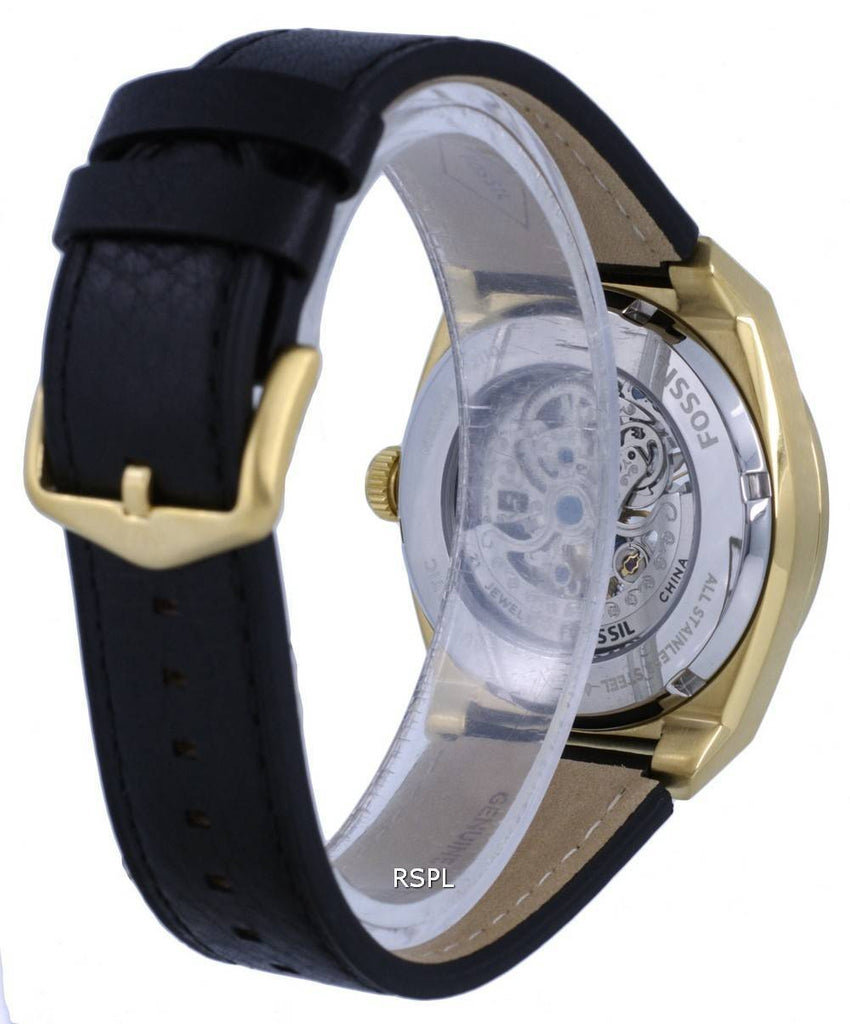 Fossil Everett Automatic Skeleton Black Dial Black Leather Strap Watch for Men - ME3208 Buy Now By Fossil