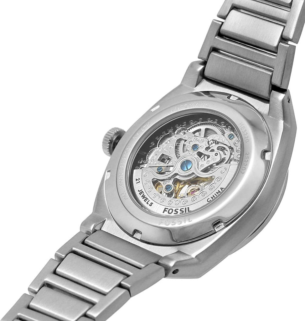 Fossil Everett Automatic Skeleton Blue Dial Silver Steel Strap Watch for Men - ME3220 Buy Now By Fossil