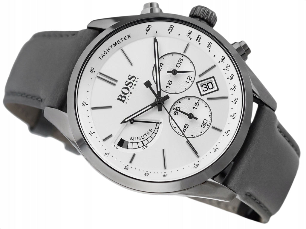Hugo Boss Grand Prix White Dial Grey Leather Strap Watch for Men - 1513633 Buy Now By Hugo Boss