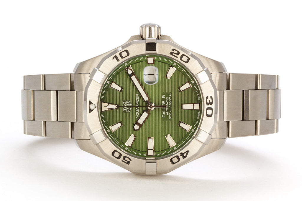 Tag Heuer Aquaracer Calibre 5 Automatic Green Dial Silver Steel Strap Watch for Men - WAY2015.BA0927 Buy Now By Tag Heuer