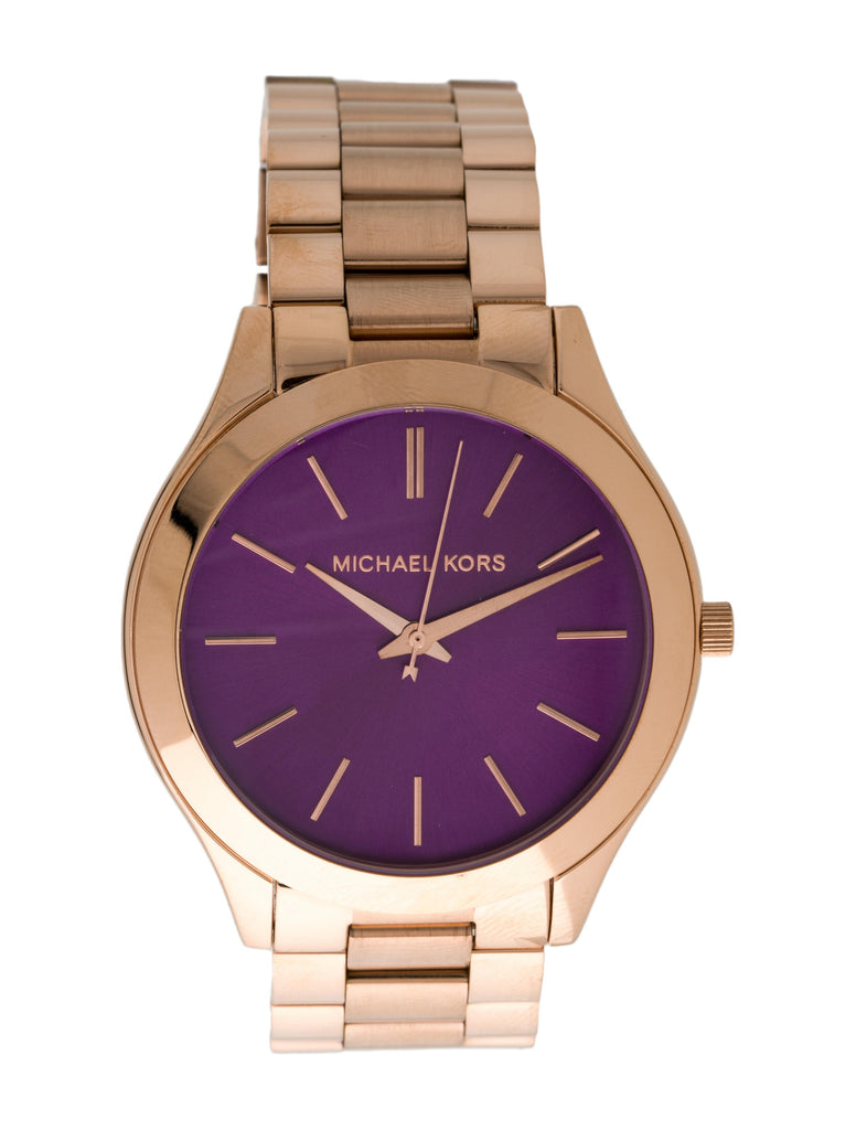 Michael Kors Slim Runway Purple Dial Rose Gold Steel Strap Watch for Women - MK3293 Buy Now By Michael Kors
