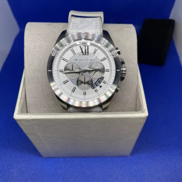 Michael Kors Brecken Chronograph Silver Dial White Leather Strap Watch For Men - MK8949 Buy Now By Michael Kors