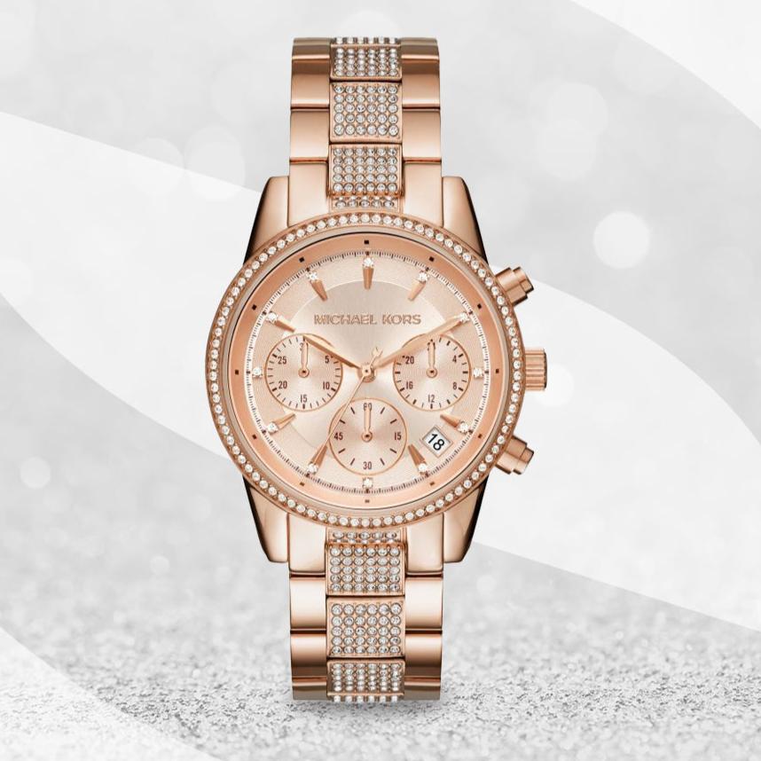 Michael Kors Ritz Chronograph Rose Gold Dial Rose Gold Steel Strap Watch For Women - MK6485 Buy Now By Michael Kors