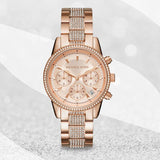 Michael Kors Ritz Chronograph Rose Gold Dial Rose Gold Steel Strap Watch For Women - MK6485 Buy Now By Michael Kors