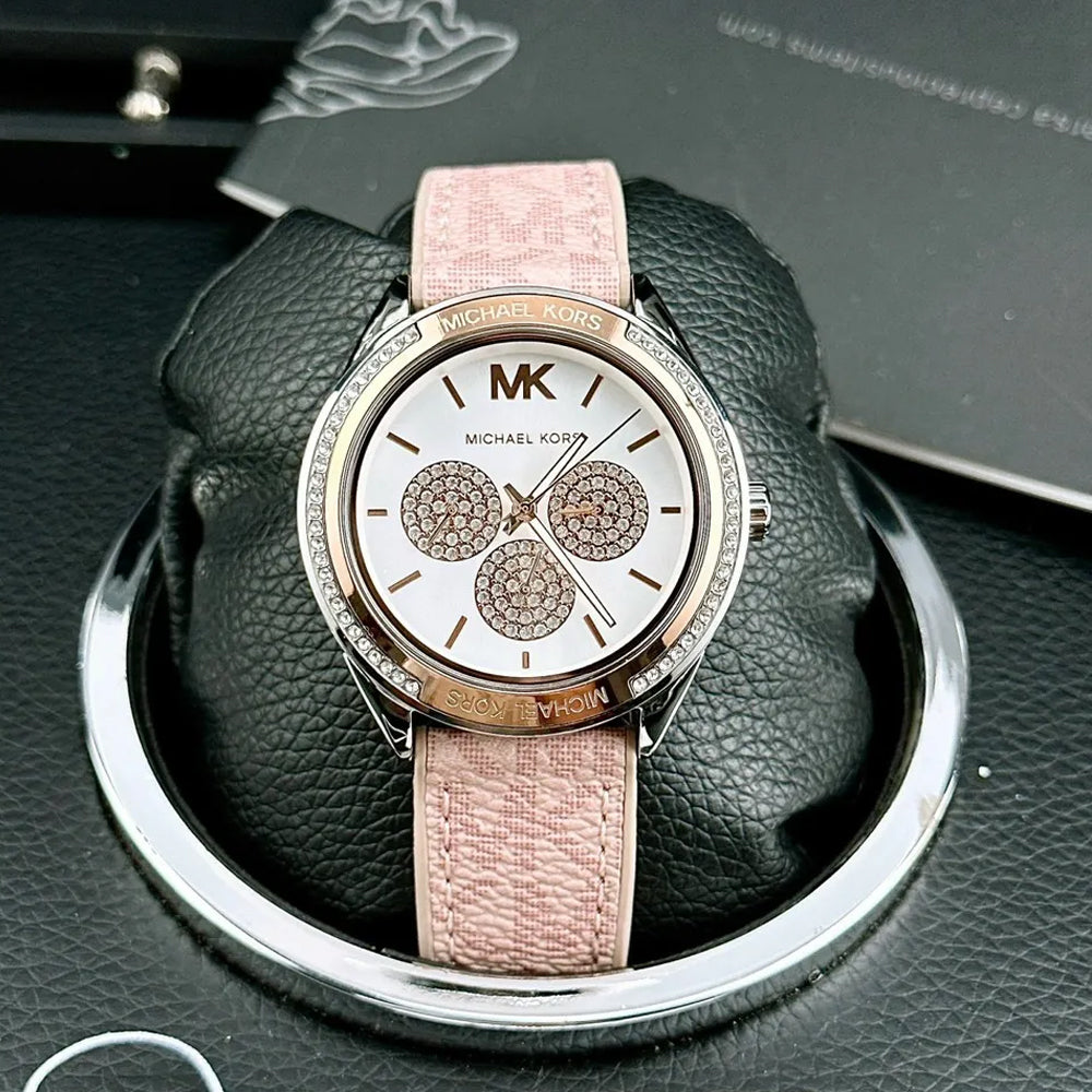 Michael Kors Multifunction Silver Dial Pink Leather Strap Watch For Women - MK7206 Buy Now By Michael Kors