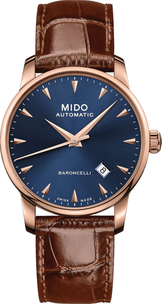 Mido Baroncelli III Automatic Blue Dial Brown Leather Strap Watch For Men - M8600.3.15.8 Buy Now By Mido