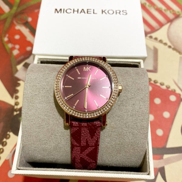 Michael Kors Corey Crystals Red Dial Red Leather Strap Watch for Women - MKO1025 Buy Now By Michael Kors