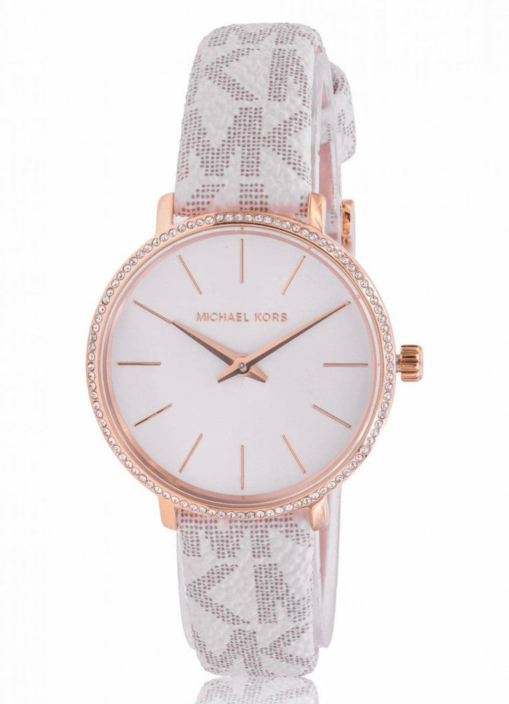 Michael Kors Pyper Quartz Silver Dial White Leather Strap Watch For Women - MK1037 Buy Now By Michael Kors