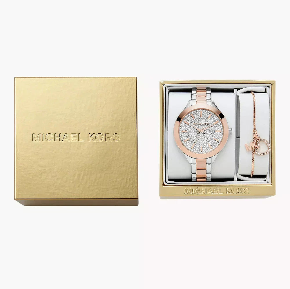 Michael Kors Slim Runway Crystals Silver Dial Two Tone Steel Strap Watch for Women - MK1045 Buy Now By Michael Kors