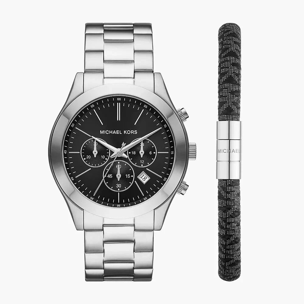 Michael Kors Slim Runway Chronograph Black Dial Silver Steel Strap Watch For Men - MK1056 Buy Now By Michael Kors