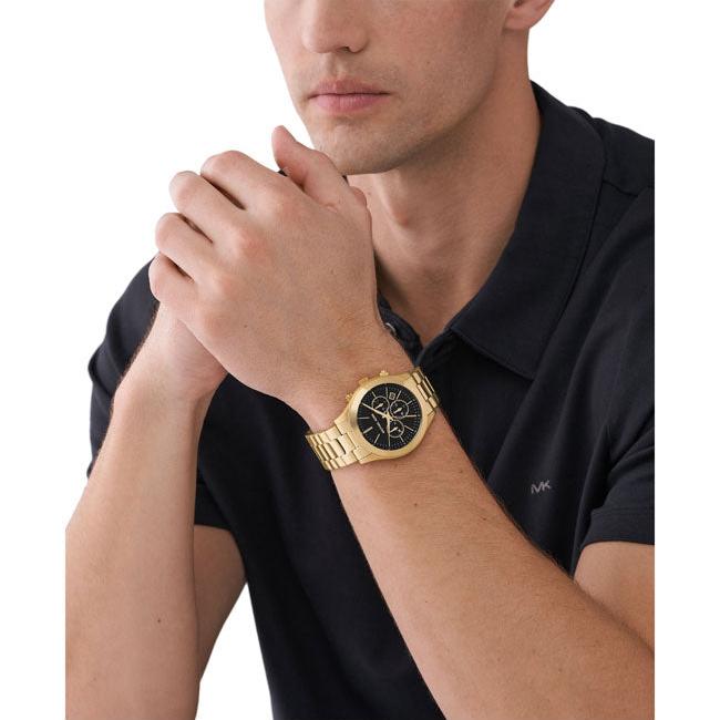 Michael Kors Slim Runway Chronograph Black Dial Gold Steel Strap Watch For Men - MK1076 Buy Now By Michael Kors