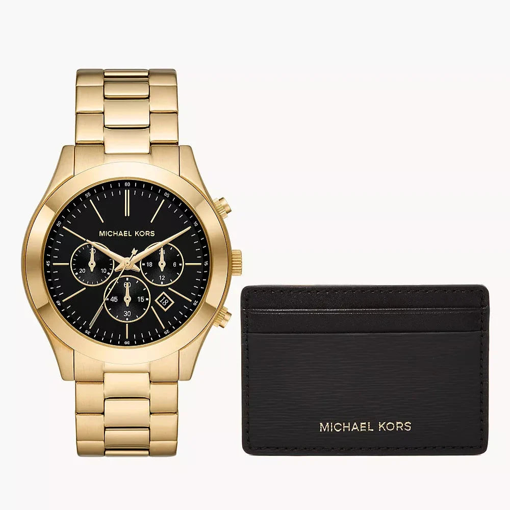 Michael Kors Slim Runway Chronograph Black Dial Gold Steel Strap Watch For Men - MK1076 Buy Now By Michael Kors