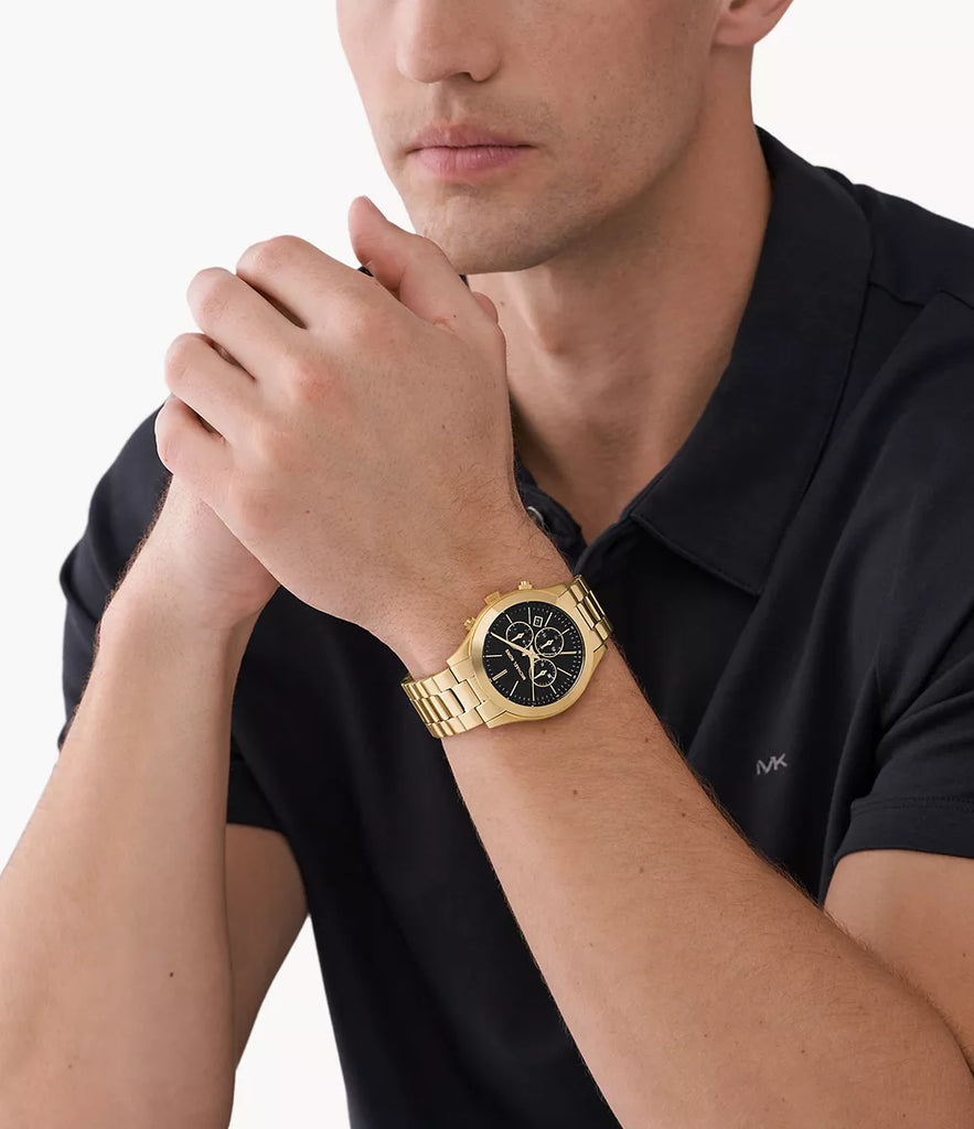 Michael Kors Slim Runway Chronograph Black Dial Gold Steel Strap Watch For Men - MK1076 Buy Now By Michael Kors