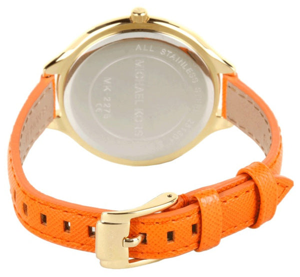 Michael Kors Runway Quartz Gold Dial Orange Leather Strap Watch For Women - MK2275 Buy Now By Michael Kors