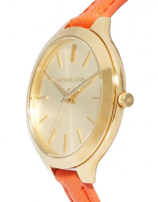 Michael Kors Runway Quartz Gold Dial Orange Leather Strap Watch For Women - MK2275 Buy Now By Michael Kors