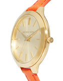 Michael Kors Runway Quartz Gold Dial Orange Leather Strap Watch For Women - MK2275 Buy Now By Michael Kors