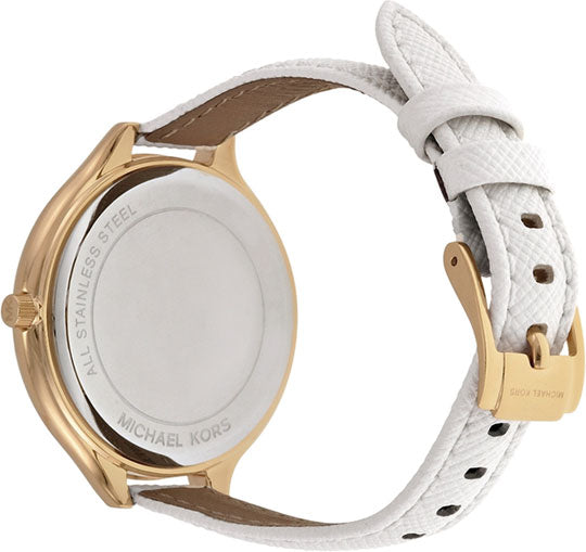 Michael Kors Slim Runway Quartz Gold Dial White Leather Strap Watch For Women - MK2389 Buy Now By Michael Kors
