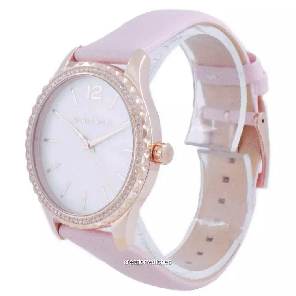Michael Kors Layton Three-Hand White Dial Pink Leather Strap Watch for Women - MK2909 Buy Now By Michael Kors