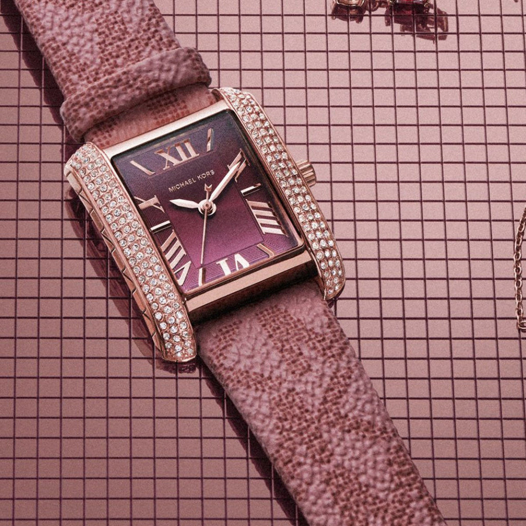 Michael Kors Emery Quartz Diamonds Red Dial Pink Leather Strap Watch For Women - MK2966 Buy Now By Michael Kors